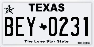 TX license plate BEY0231