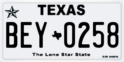 TX license plate BEY0258