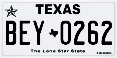 TX license plate BEY0262