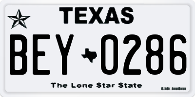 TX license plate BEY0286