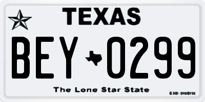 TX license plate BEY0299