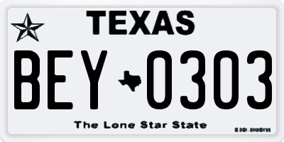 TX license plate BEY0303