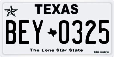 TX license plate BEY0325