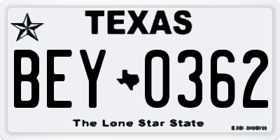 TX license plate BEY0362