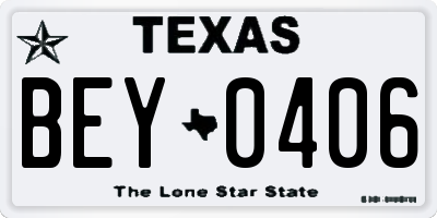 TX license plate BEY0406
