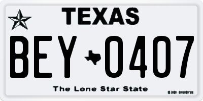 TX license plate BEY0407