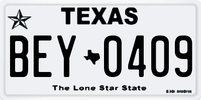 TX license plate BEY0409