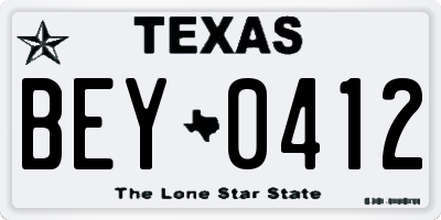 TX license plate BEY0412