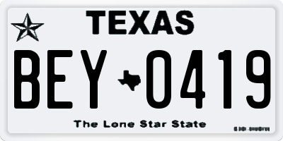 TX license plate BEY0419