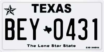 TX license plate BEY0431