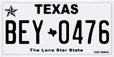 TX license plate BEY0476