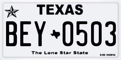 TX license plate BEY0503
