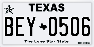 TX license plate BEY0506