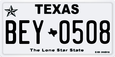 TX license plate BEY0508