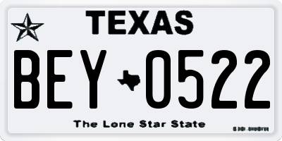 TX license plate BEY0522