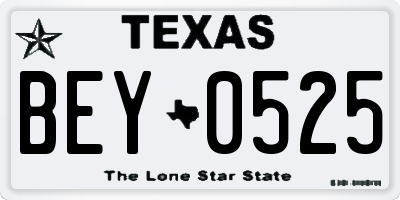 TX license plate BEY0525