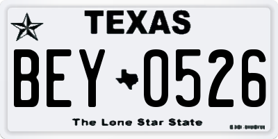 TX license plate BEY0526