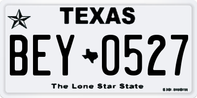 TX license plate BEY0527