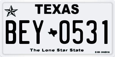 TX license plate BEY0531