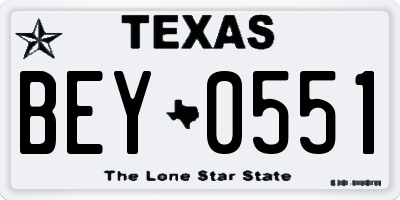 TX license plate BEY0551