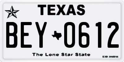 TX license plate BEY0612