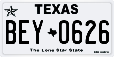 TX license plate BEY0626