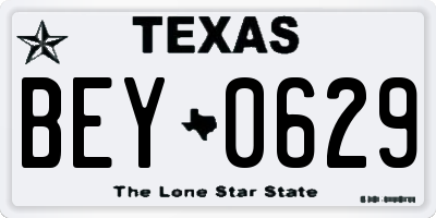 TX license plate BEY0629