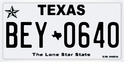 TX license plate BEY0640