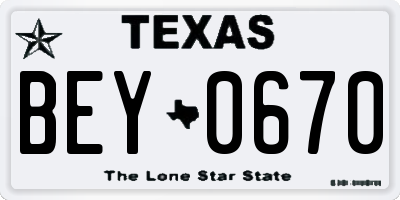 TX license plate BEY0670