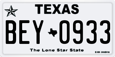 TX license plate BEY0933