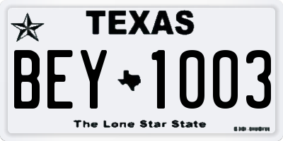 TX license plate BEY1003