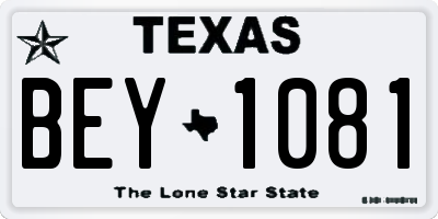 TX license plate BEY1081