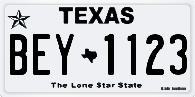 TX license plate BEY1123
