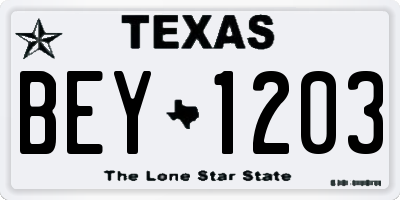 TX license plate BEY1203