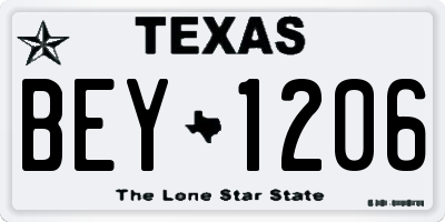 TX license plate BEY1206