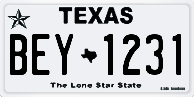 TX license plate BEY1231