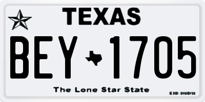 TX license plate BEY1705