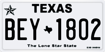 TX license plate BEY1802