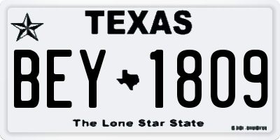 TX license plate BEY1809
