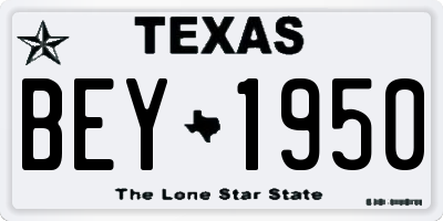 TX license plate BEY1950