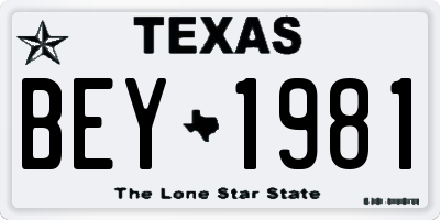 TX license plate BEY1981