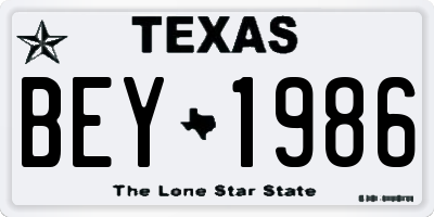 TX license plate BEY1986