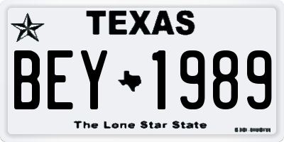 TX license plate BEY1989