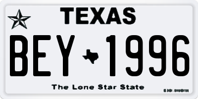 TX license plate BEY1996