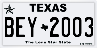 TX license plate BEY2003