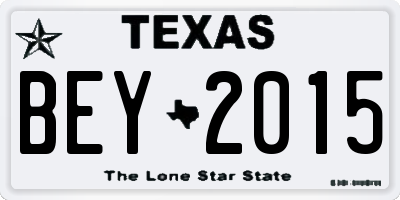 TX license plate BEY2015