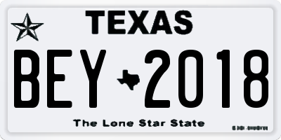 TX license plate BEY2018