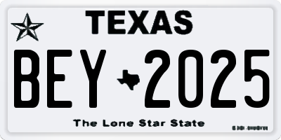 TX license plate BEY2025