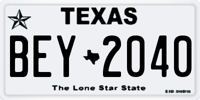 TX license plate BEY2040