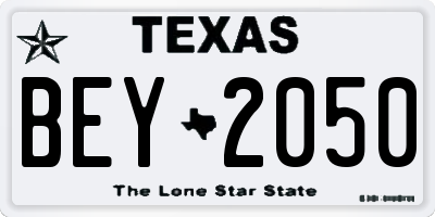 TX license plate BEY2050
